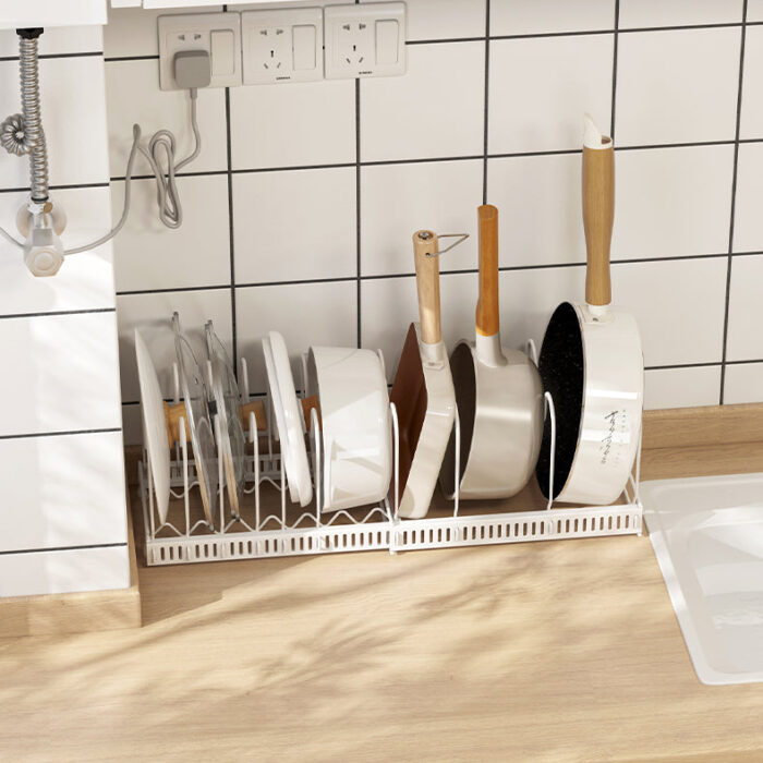 adjustablepotlidcoverkitchenorganiserrackundersinkadjustablekitchencabinetslimdesign